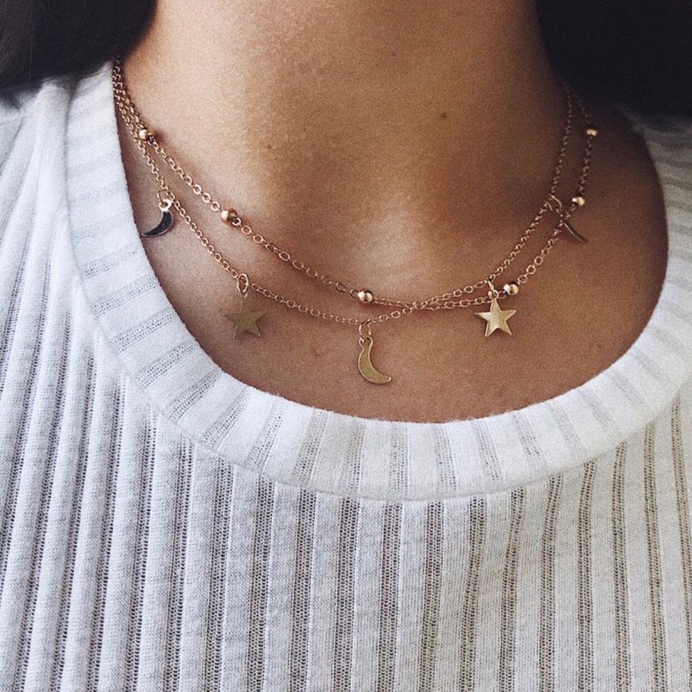 Gold star & moon charm choker necklace βοΈβ‘οΈβ¨ - Picture 1 of 5